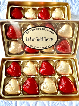 Gold Boxed Red & Gold Chocolate Hearts